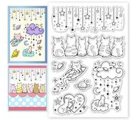 CHGCRAFT Starry Cats Clear Stamps Star Moon Transparent Silicone Stamps Cats Silicone Stamp for Card Making Decor DIY Scrapbooking Album Decor Paper Craft