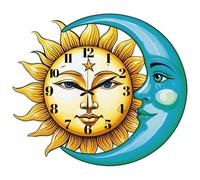 CHGCRAFT Sun and Moon Pattern Wall Clock 14.9 Inch Star Wood Grain Non-Ticking Irregular Shape Clocks Wall Hanging Clock Battery Operated for Bedroom Living Room Kitchen Office
