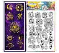 CHGCRAFT Sun Moon and Star Themes Clear Stamps Clouds Rainbows Divination Mysteries Embossing Silicone Stamp for DIY Scrapbooking and Card Making Paper Craft Decor 6.3 × 4.3 Inch