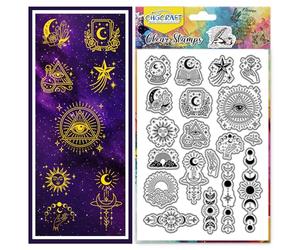 CHGCRAFT Sun Moon and Star Themes Clear Stamps Clouds Rainbows Divination Mysteries Embossing Silicone Stamp for DIY Scrapbooking and Card Making Paper Craft Decor 6.3 × 4.3 Inch