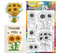 CHGCRAFT Sunflowers Bouquet Clear Stamps Potted Silicone Transparent Stamps Flower Clear Stamp Seals for DIY Scrapbooking Photo Album Decoration, 4.3x6.3inch