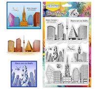 CHGCRAFT Urban Buliding Pattern Clear Stamps Transparent Airplane and Modern City Silicone Stamp Seal for DIY Scrapbooking and Card Making Paper Craft Decor 6.3 × 4.3 Inch