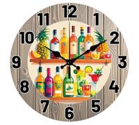 CHGCRAFT Various Drinks Wall Clock 12 Inch Fruits Pineapple Wine Clock Battery Operated Silent Non Ticking Light Colored Wooden Boards Round Decorative Clocks for Home Office Decoration