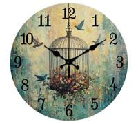 CHGCRAFT Vintage Birdcage Wall Clock 12 Inch Flowers Clock Battery Operated Silent Non Ticking Bird Round Decorative Clock for Home Office Decoration