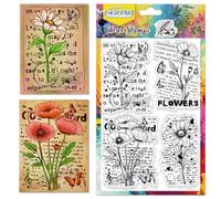 CHGCRAFT Vintage Blooming Flowers Text Background Clear Silicone Stamps Transparent Craft Stamps Set for DIY Scrapbooking Card Making Photo Album Postcard Decor 4.3x6.3 Inch