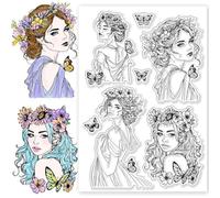 CHGCRAFT Vintage Lady Clear Stamps Fashion Lady Stamps Butterfly Pattern Silicone Clear Stamp Seals for DIY Scrapbooking Photo Album Decoration, 4.3x6.3inch