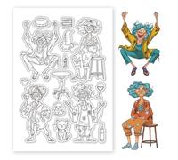 CHGCRAFT Vintage Old Lady Theme Clear Stamps Transparent Comic Book Silicone Stamps for Card Making Scrapbooking Crafting DIY Decorations Ink Seal for Album Crafts