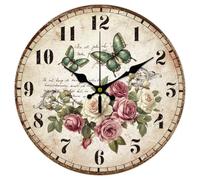 CHGCRAFT Vintage Roses Wall Clock 12 Inch Battery Operated Butterflies Non Ticking Silent Decorative Clock for Living Room Office Bedroom Home Decor