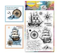 CHGCRAFT Vintage Sailboat Clear Stamps Compass Transparent Stamps Silicone Clear Stamp Seals for DIY Scrapbooking Photo Album Decoration, 4.3x6.3inch