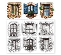 CHGCRAFT Vintage Window Flowers Plants Pattern Clear Silicone Stamps Transparent Craft Stamps Set, for DIY Scrapbooking Card Making Photo Album Paper Craft Decor 4.3x6.3 Inch