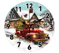 CHGCRAFT Wall Clock Christmas Tree Truck Non-Ticking Clock Round en Decorative MDF Printed for Home Living Room Bedroom Home Office Decoration