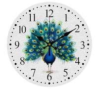 CHGCRAFT Wall Clock Peacock Wall Clock Non-Ticking Clock Round en Decorative MDF Printed for Home Living Room Bedroom Home Office Decoration