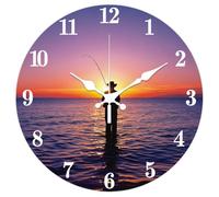 CHGCRAFT West Coast Fishing Pattern Wall Clock 12 Inch Non-Ticking Seaside Sunset Clocks Round Wall Hanging Clock Battery Operated for Bedroom Living Room Kitchen Office