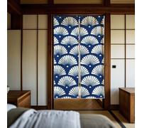 CHGCRAFT White Fan Door Curtains for Doorways Japanese Style Doorway Curtain Indigo Pattern Room Divider Curtains Folding Doors Curtain For Closet Door Bedroom Living Room Doorway, 59x33 Inch