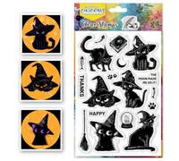 CHGCRAFT Witches Halloween Festival Black Cat Clear Stamps Magic Book Transparent Stamps Crystal Ball Silicone Clear Stamp Seals for DIY Scrapbooking Photo Album Decoration, 4.3x6.3 inch