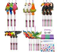CHGCRAFT Wooden Parrot Wind Chime Kit Toucan Painting Wooden Wind Chime Wooden Crafts for Art Activity Birthday Party Home Decoration