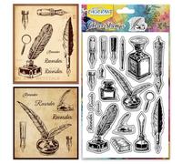 CHGCRAFT Writing Instrument Clear Stamps Vintage Fountain Pens Transparent Stamps Notebook Silicone Clear Stamp Seals for Carding Making DIY Scrapbooking Photo Album Decoration, 4.3x6.3 inch