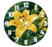 CHGCRAFT Yellow Lilies Pattern Wall Clock 12 Inch Non-Ticking Clocks Round Wall Hanging Clock Battery Operated for Bedroom Living Room Kitchen Office