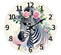 CHGCRAFT Zebra Wall Clock 12 Inch Roses Wild Flowers Clock Battery Operated Silent Non Ticking Round Decorative Clocks for Home Office Decoration