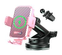 CHGeek Car Phone Holder Wireless Charger, Wireless Charger Car Holder with 15W Fast Charging for Dashboard Windshield Air Vent, for iPhone, Samsung Galaxy etc Pink