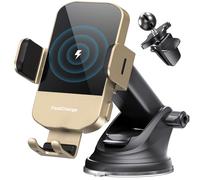 CHGeek Wireless Car Charger, 15W Fast Charging Auto Clamping Car Charger Phone Mount Phone Holder fit for iPhone 16 15 14 13 12 Pro Max 11 XS, Samsung Galaxy S24 Ultra S23 S22 S21, S20, S10+, Golden