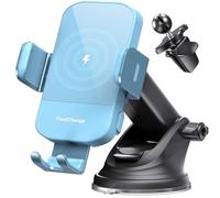 CHGeek Wireless Car Charger, 15W Fast Charging Auto Clamping Car Charger Phone Mount Phone Holder fit for iPhone 16 15 14 13 12 Pro Max 11 XR XS, Samsung Galaxy S24 Ultra S23 S22 S21, S20, S10+, Cyan