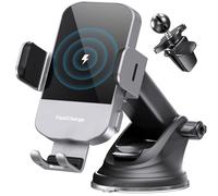 CHGeek Wireless Car Charger, 15W Fast Charging Auto Clamping Car Charger Phone Mount Phone Holder fit for iPhone 16 15 14 13 12 Pro Max 11 XS, Samsung Galaxy S24 Ultra S23 S22 S21, S20, S10+, Silvery