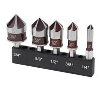 ChgImposs 5PCS Countersink Drill Bit Set, High Speed Steel Countersink Bits, 82 Degree Countersunk Bits, 1/4-Inch Hex Shank Countersunk Bit Set with Bit Holder