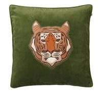 Chhatwal & Jonsson - Embroidered Tiger Velvet Cushion Cover 50x50 cm, Cactus Green - Green