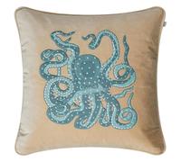Chhatwal & Jonsson Embroidered Octopus cushion cover 50x50 cm beige-aqua