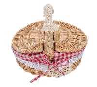 CHHELIHL Wicker Picnic Basket with Removable Liner, for Easter Camping Mothers Day, Insulated Hamper with Lid and Handle, Large Capacity, Portable Design (Red Plaid)