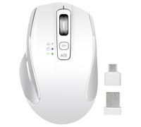 CHHI Wireless Mouse with USB-A, USB-C Receiver, Rechargeable Bluetooth Mouse, 4 Levels Adjustable DPI, Ergonomic Silent Mouse for Laptop/Computer/PC/Windows-White