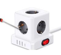Chhsdiewp Vertical Cube Socket Multi-Plug 1.5m Extension Cable AC 3USB Ports Smart Power Strip/Desktop Charging Station Home Office Travel Essentials Compact and portable Tools (White)