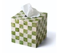 CHI AN HOME 5.7" Square Tissue Box Cover, Handmade Checkered Cube Tissue Box Cover with Capiz Shells, Decorative Tissue Holder for Living Room, Bathroom, Bedroom or Office (Pistachio Green)