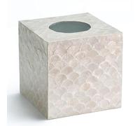 CHI AN HOME 5.9” Capiz Tissue Box Cover, Square Decorative Tissue Holder with Bottom Slider, Handmade Bathroom Accessories, Elegant White Cube for Vanity, Bedroom, Office & Coastal Décor (Natural)