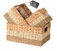 Chi An Home Wicker Storage Baskets, 13 Inch Set of 3 Mixed Weave Baskets For Shelves, Water Hyacinth Pantry Baskets, Seagrass Baskets, Pantry Basket, Baskets For Books, Toys, Towels, AMZ029