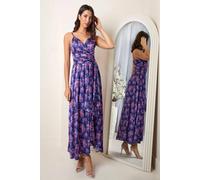 Chi Chi London Women's Cami Floral Print Wrap Midi Dress in Blue | Size: 10 chi chi london Blue 10
