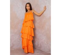Chi Chi London Cami Foil Spot Print Tiered Maxi Dress In Orange Orange 8