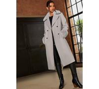 Chi Chi London Double Breasted Faux Fur Trim Coat In Grey Grey 12