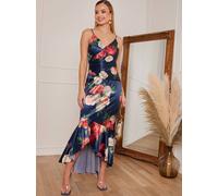 Chi Chi London Petite Sleeveless Floral Print Ruffle Hem Midi Dress In Navy Navy 4