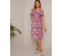 Chi Chi London Petite Square Neck Floral Midi Dress In Blue Multi 14