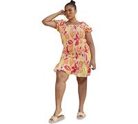 Chi Chi London Women's Plus Size Ruffle Shirred Abstract Print Mini Dress in Multi Special Occasion, 20 UK