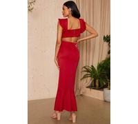 Chi Chi London Ruffle Sleeve Cut Out Back Maxi Dress In Red Red 14
