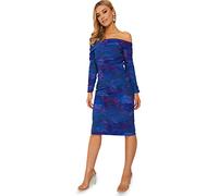 Chi Chi London Women's Long Sleeve Floral Ruched Bodycon Midi Dress Cocktail, Blue, 12