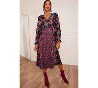 Chi Chi London Women's Long Sleeve Plunge Floral Printed Midi Dress | Size: 8 chi chi london Multicolor 8