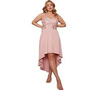 Chi Chi London Women's Plus Size Embroidered Dip Hem Dress in Blush Cocktail, 20