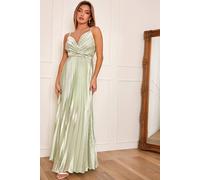 Chi Chi London Women's Satin Pleated Wrap Maxi Dress in Mint | Size: 12 chi chi london Mint 12