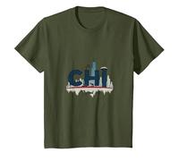 Chi Town Skyline Urban Pride for City Lovers T-Shirt, Kids, Olive, 10 Years
