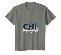 Chi Town Skyline Urban Pride for City Lovers T-Shirt, Kids, Olive Heather, 4 Years