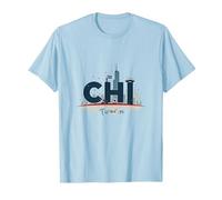 Chi Town Skyline Urban Pride for City Lovers T-Shirt, Men, Baby Blue, M